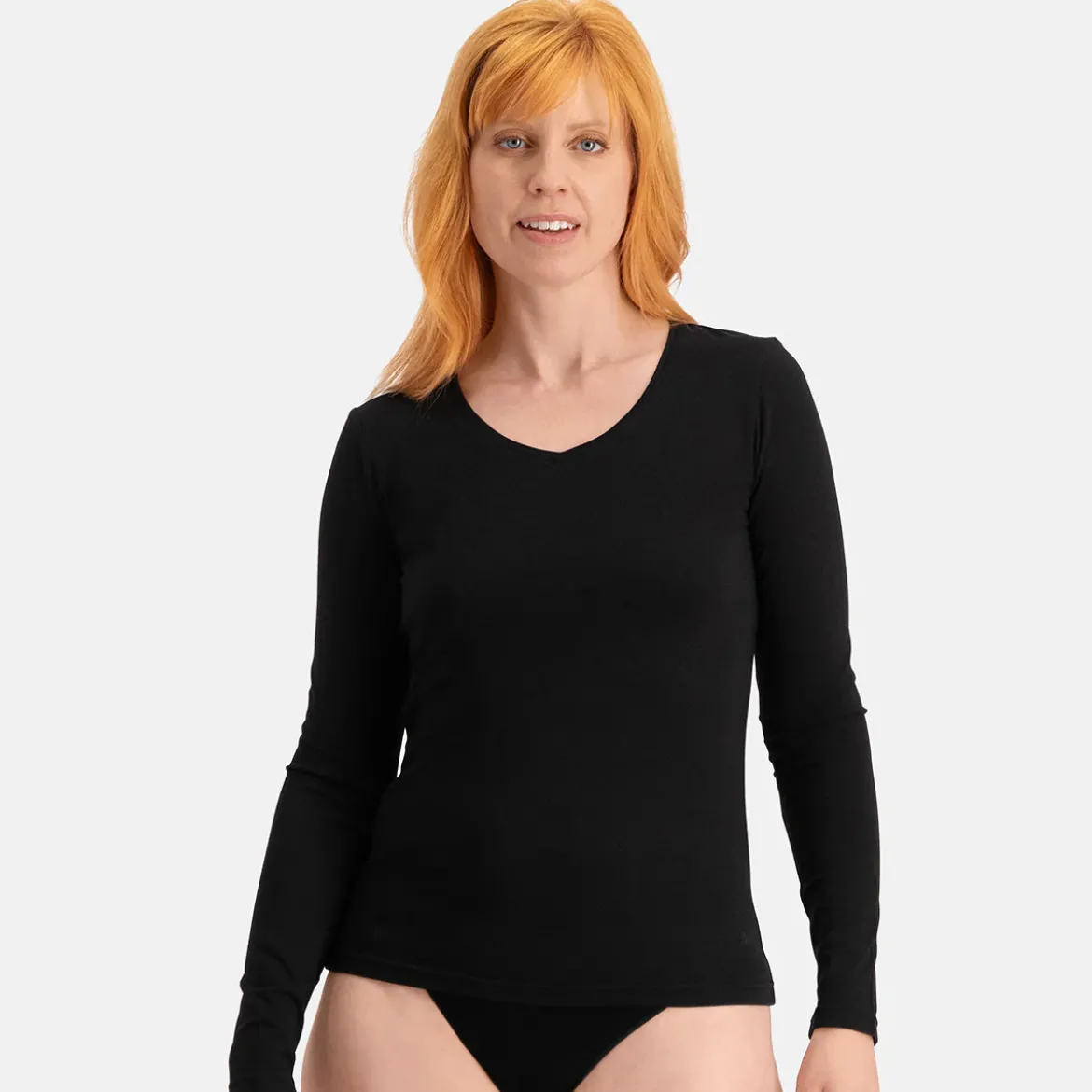 2 pak Sort langærmet bambus V-hals T-shirt