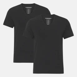 2 pak Sort slim fit V-hals bambus T-shirt