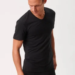 2 pak Sort slim fit V-hals bambus T-shirt