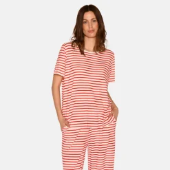 Bea kortærmet bambus t-shirt- Rød stribet