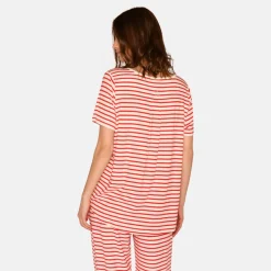 Bea kortærmet bambus t-shirt- Rød stribet