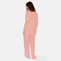 Bea kortærmet bambus t-shirt- Rød stribet