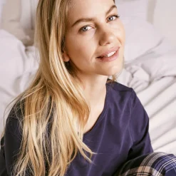 Blå langærmet bambus T-shirt