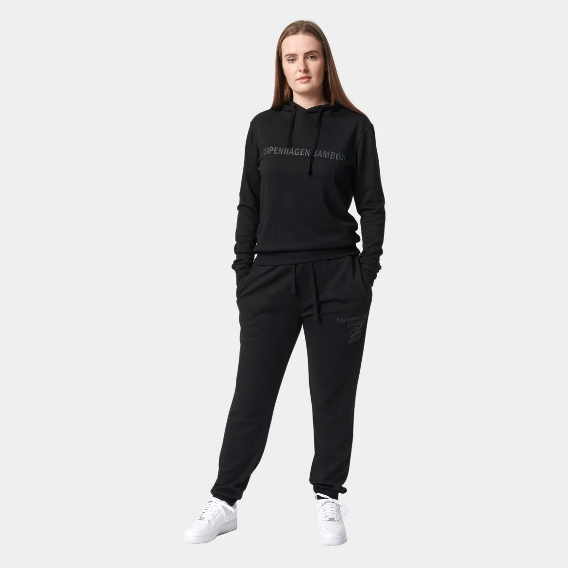 Sort bambus hoodie joggingsæt med logo