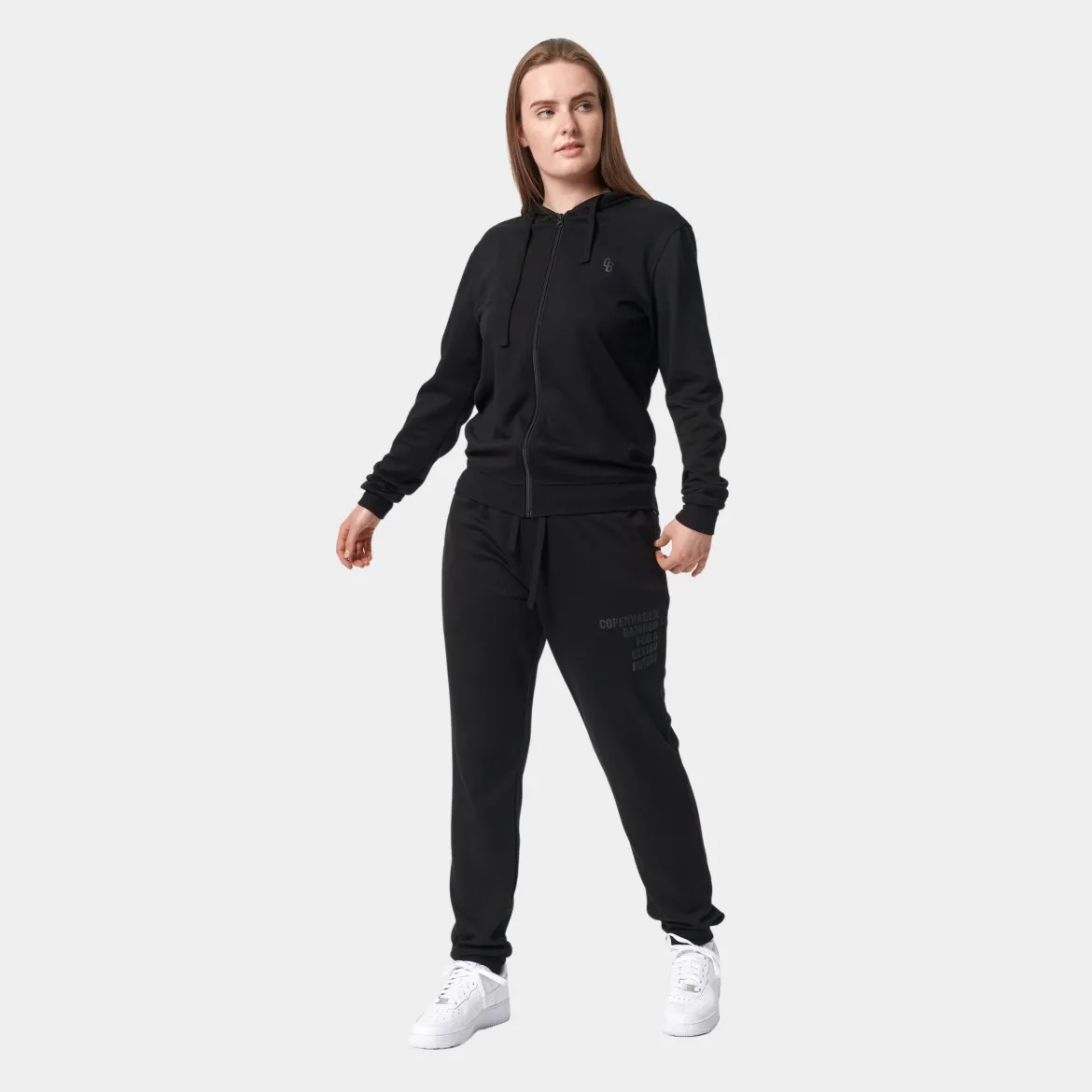 Sort bambus hoodie joggingsæt med lynlås