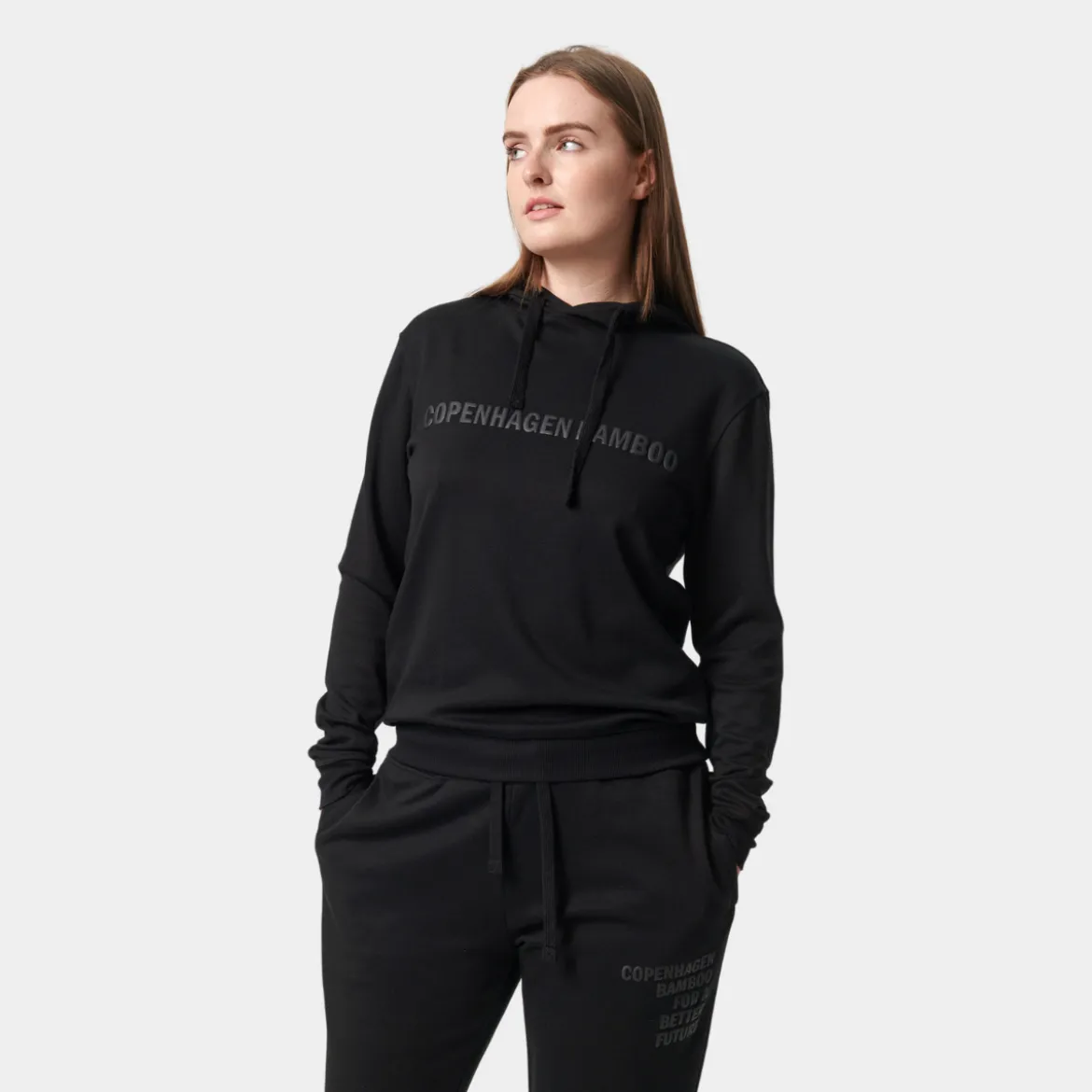 Sort bambus hoodie med logo