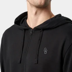 Sort bambus hoodie med lynlås