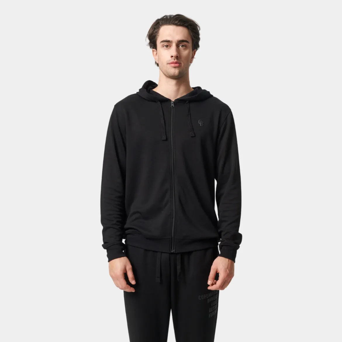 Sort bambus hoodie med lynlås