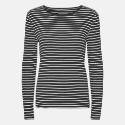 Stribet langærmet rib bambus T-shirt